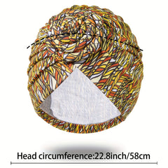 Yellow Striped Print Turban Vintage Beanie Head Wrap