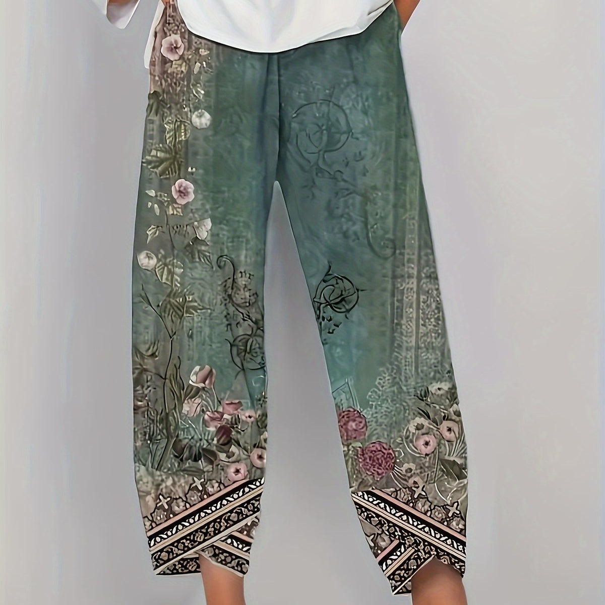 Women's Plus Floral & Geometric Print Casual Pants