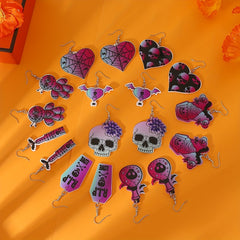 Heart Skull Bat Halloween Dangle Earrings Goth Style Ghost Ornaments