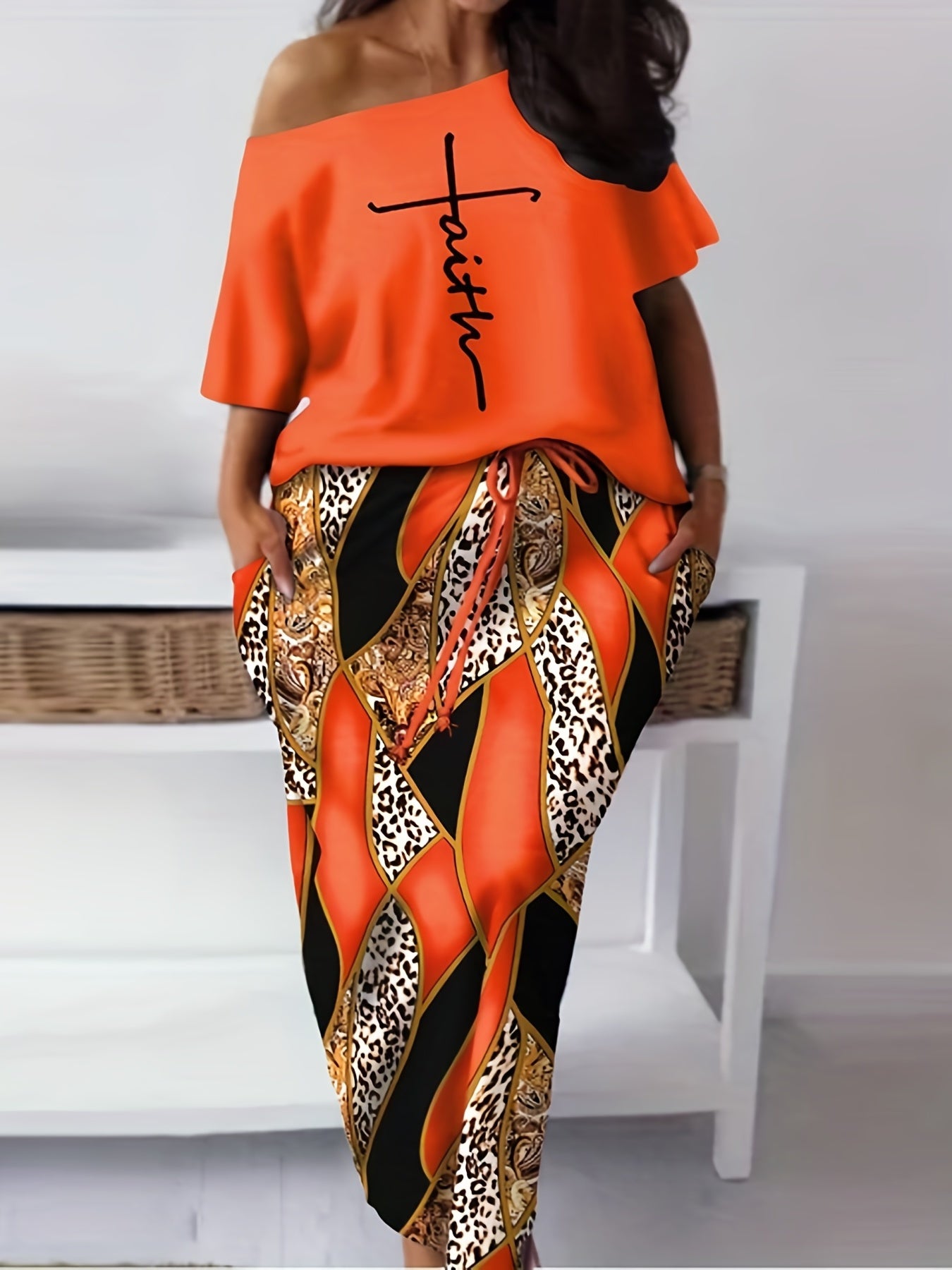  Women's Short Sleeve Tee & Skirt Outfits Two Piece Set