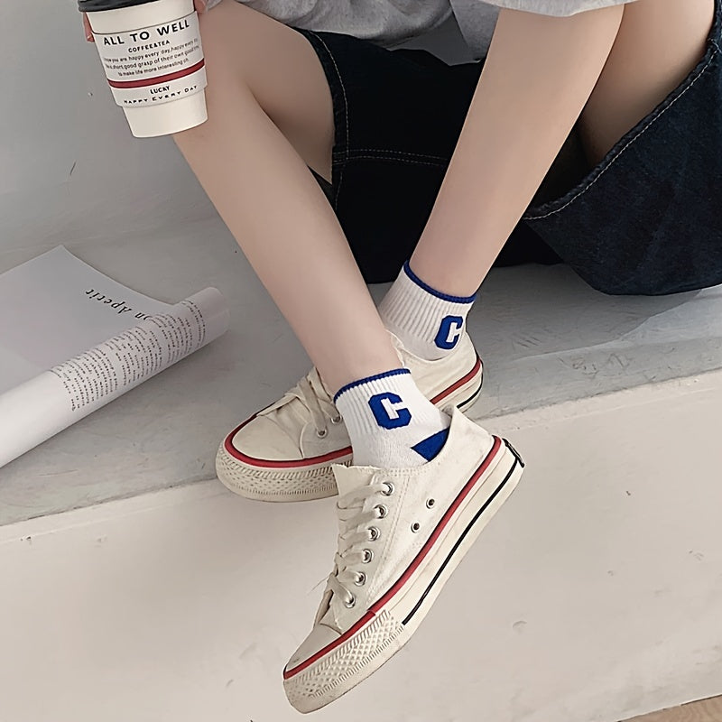 Letter Print Cotton Socks Mixed Pattern Short Socks Women's Stockings