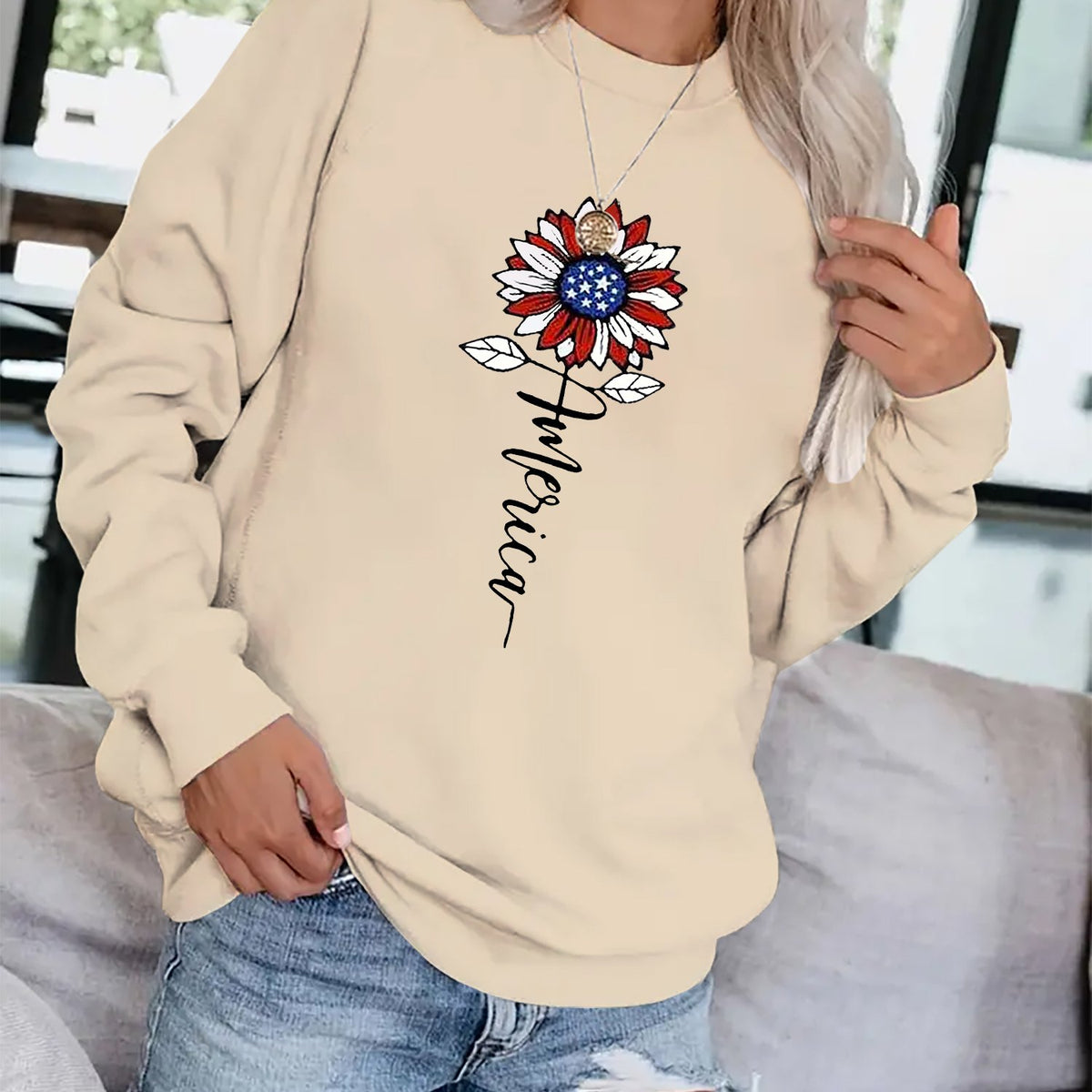 Sunflower Print Sweatshirt for Women Fall & Winter