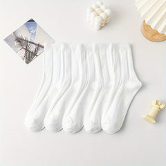 5 Pairs Solid Socks Comfy & Breathable Women's Stockings