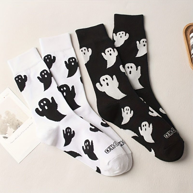 Cartoon Ghost Print Socks Funny Halloween Mid Tube Women's Stockings