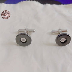 Men's 925 Silver Round Zircon Cufflinks Business Wedding Gift