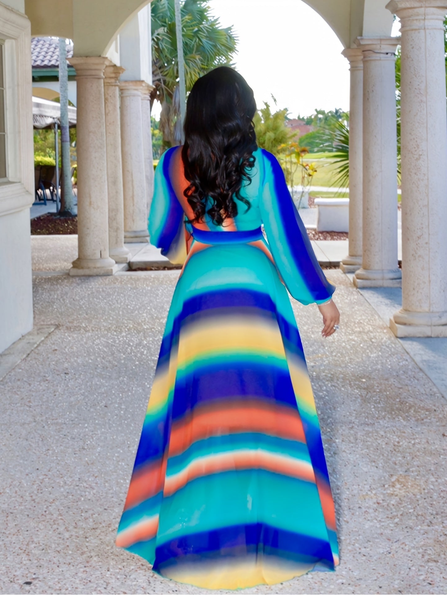  Colorblock Maxi Dress With Belt