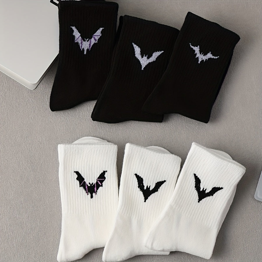6 Pairs Bat Print Socks Women's Mid Tube Stockings