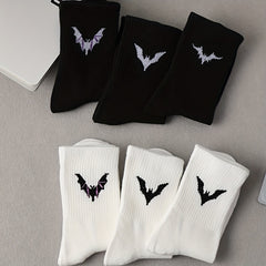 6 Pairs Bat Print Socks Women's Mid Tube Stockings