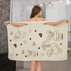 Rabbit Pattern Microfiber Bathrobe Towel Wearable Wrap Skirt Soft Absorbent