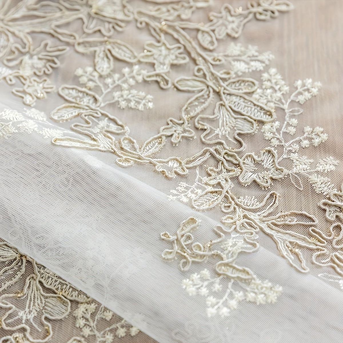 Embroidery Sheer Curtain Embossed Branch Leaf Pattern Embroidery Curtain
