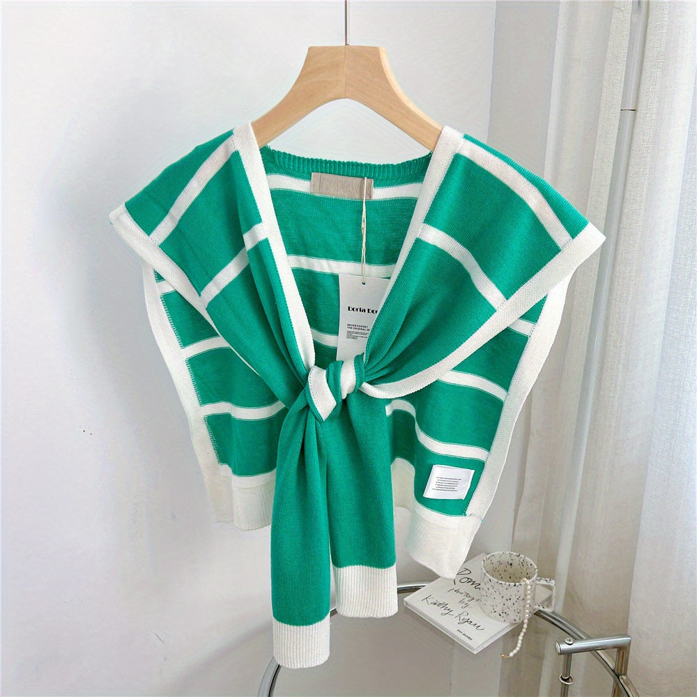 Striped Knitted Shawl Lace Up Cape Windproof Shawls False Collar