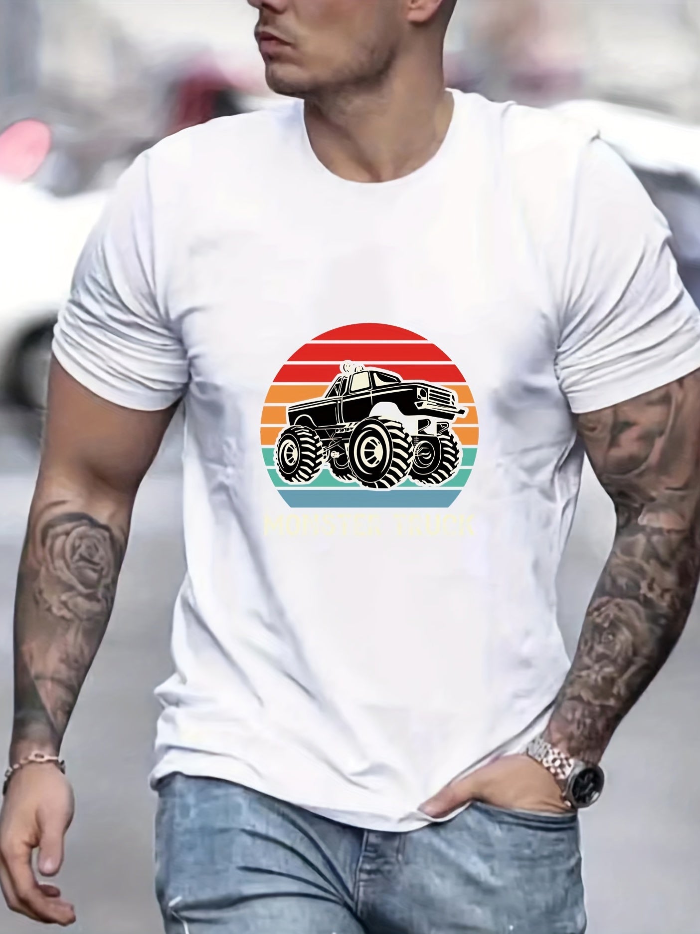 Monster Truck Men's Graphic Crew Neck T-shirt for Summer