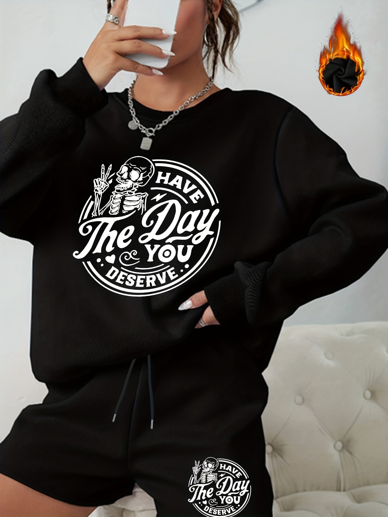  Halloween 2pcs Set Graphic Sweatshirt & Shorts Outfits