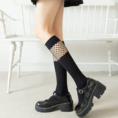 Fishnet Stitching Calf Socks Hollow Out Knee High Socks