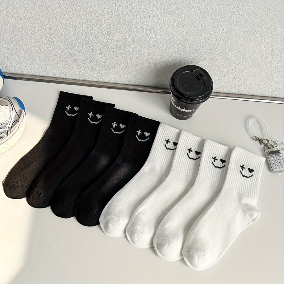 8 Pairs Smiling Print Socks Women's Mid Tube Stockings