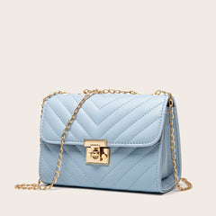 Chevron Quilted Square Shoulder Bag Chain Crossbody Purse Faux Leather Flap