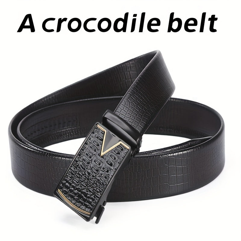 Men's Crocodile Pattern Leather Belt w/ Automatic Buckle
