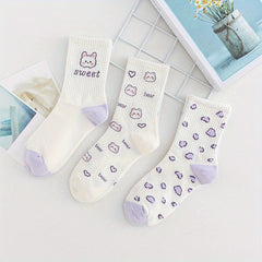 5pairs Girls Kids Rabbit Bear Socks Breathable Comfy Socks