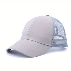 Solid Ponytail Trucker Hat Mesh Breathable Baseball Cap