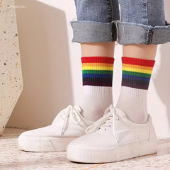 Rainbow Striped Socks Soft & Comfy Mid Tube Women's Stockings