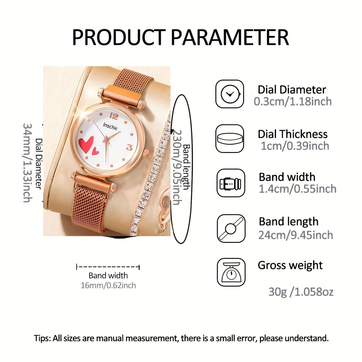 Student Digital Rhinestone Leather Watch & 5pcs Love Rhinestone Jewelry Set