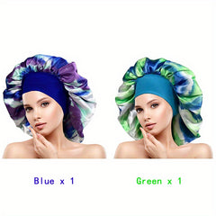 2pcs Colorful Satin Bonnet Oversized Turban Cap Large Elastic Head Wrap