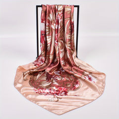 Flower Print Square Scarf Shawl Bandanas Silk Neckerchief Head Wrap