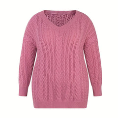  Solid Jacquard Drop Shoulder V Neck Sweater