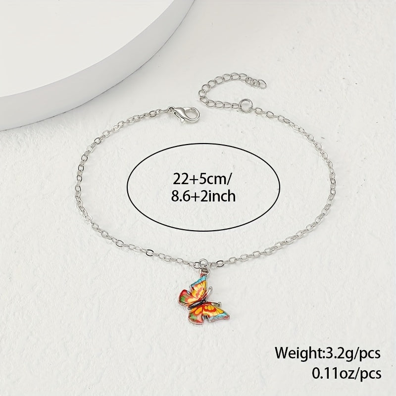 Colorful Butterfly Pendant Chain Anklet Boho Style Adjustable Women Dating Gift