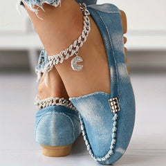 Women's Denim Flat Loafers Slip On Low Top Shoes