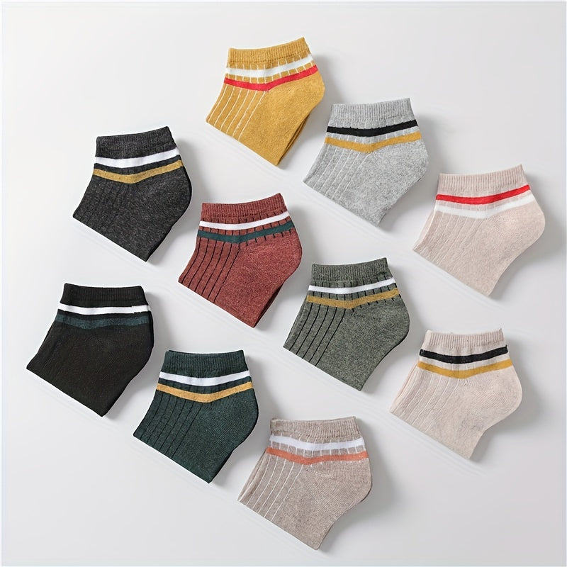 10 Pairs Striped Short Socks Soft & Lightweight Low Cut All 