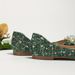 Women's Tweed Ballet Flats Soft Sole Slip On Shoes