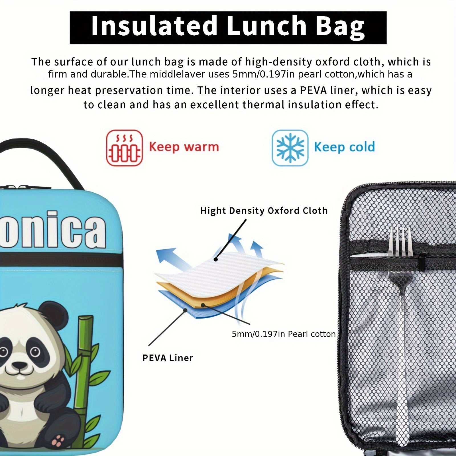 Personalized Panda Lunch Bag with Name Insulated