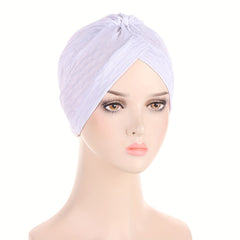 Solid Embossed Turban Cap Elastic Pleated Head Wraps Lightweight Beanie