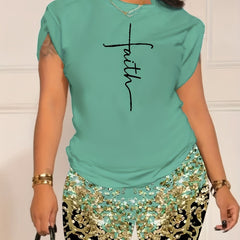 Faith Print Tee & Leopard Print Shorts Set