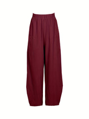  Solid High Rise Loose Pants With Pockets