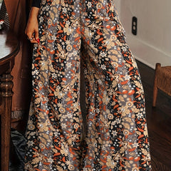  Colorblock Floral Print Wide Leg Trousers