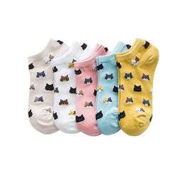 10 Pairs Cartoon Cat Print Socks Low Cut Ankle Socks Women's Stockings