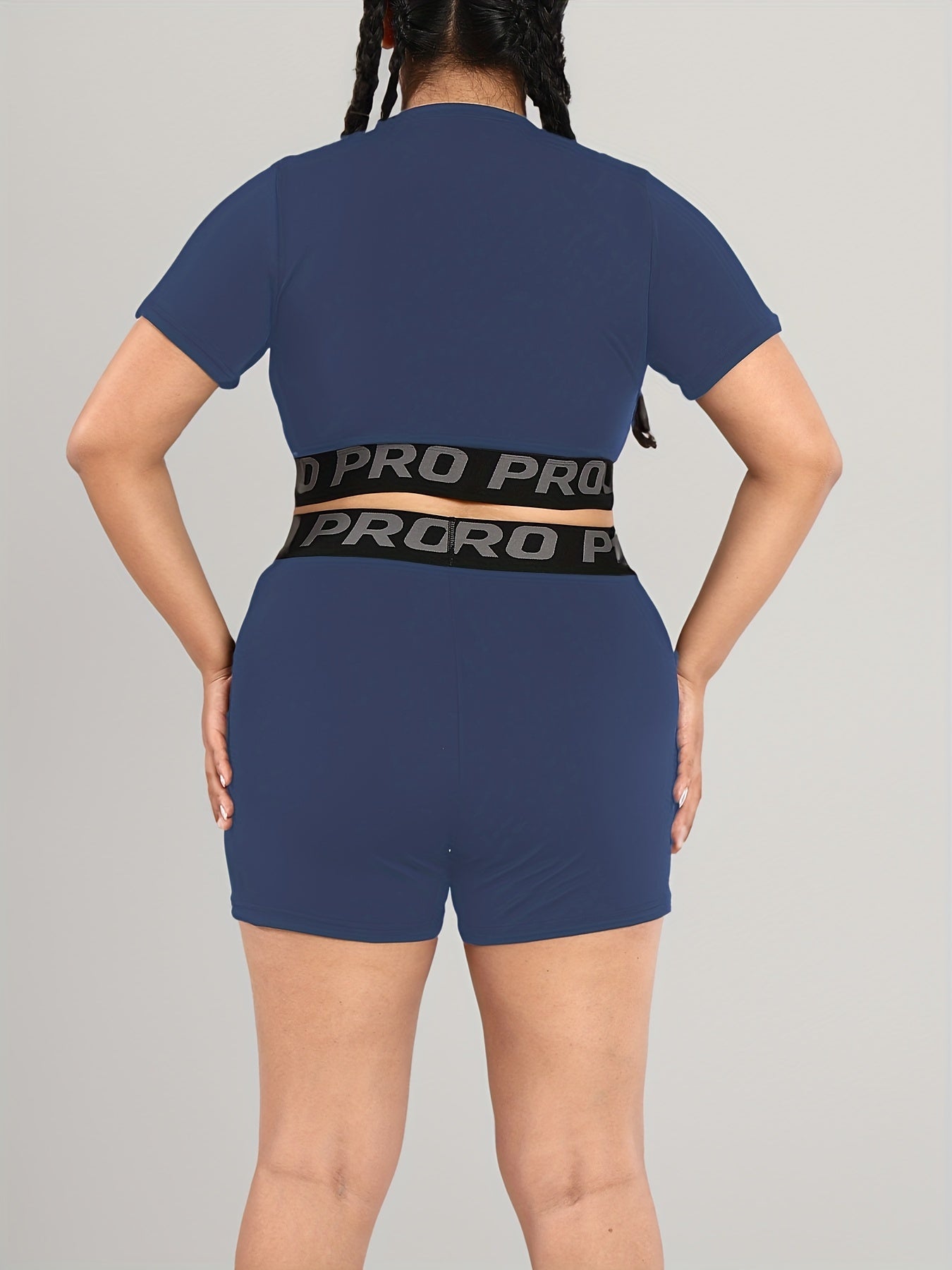  Letter Tape Crop Top & Shorts Sports Set
