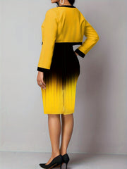  Colorblock Ombre Print Dress & Cardigan 2 Piece Set