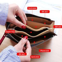 Stitch Detail Long Wallet Faux Leather Clutch Purse Women's Zipper Wristlet Bag