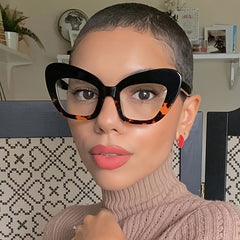 Cat Eye Transparent Glasses Women Gradient Leopard Oversize Frame Optical
