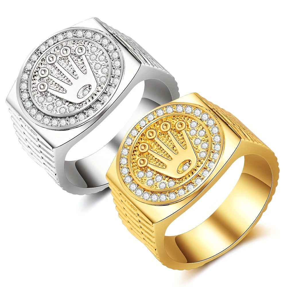 Hip Hop Palm & Crown Rhinestone Men's Ring