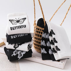 6 Pairs Women Socks Novelty Butterfly Crew Boots Multicolor