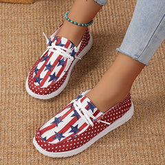 Women's Star & Striped Canvas Loafers Polka Dot Slip-On Shoes