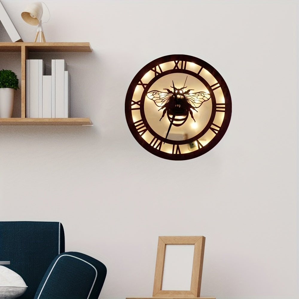 Small Bee Shape Wooden Clock Voice Light Model