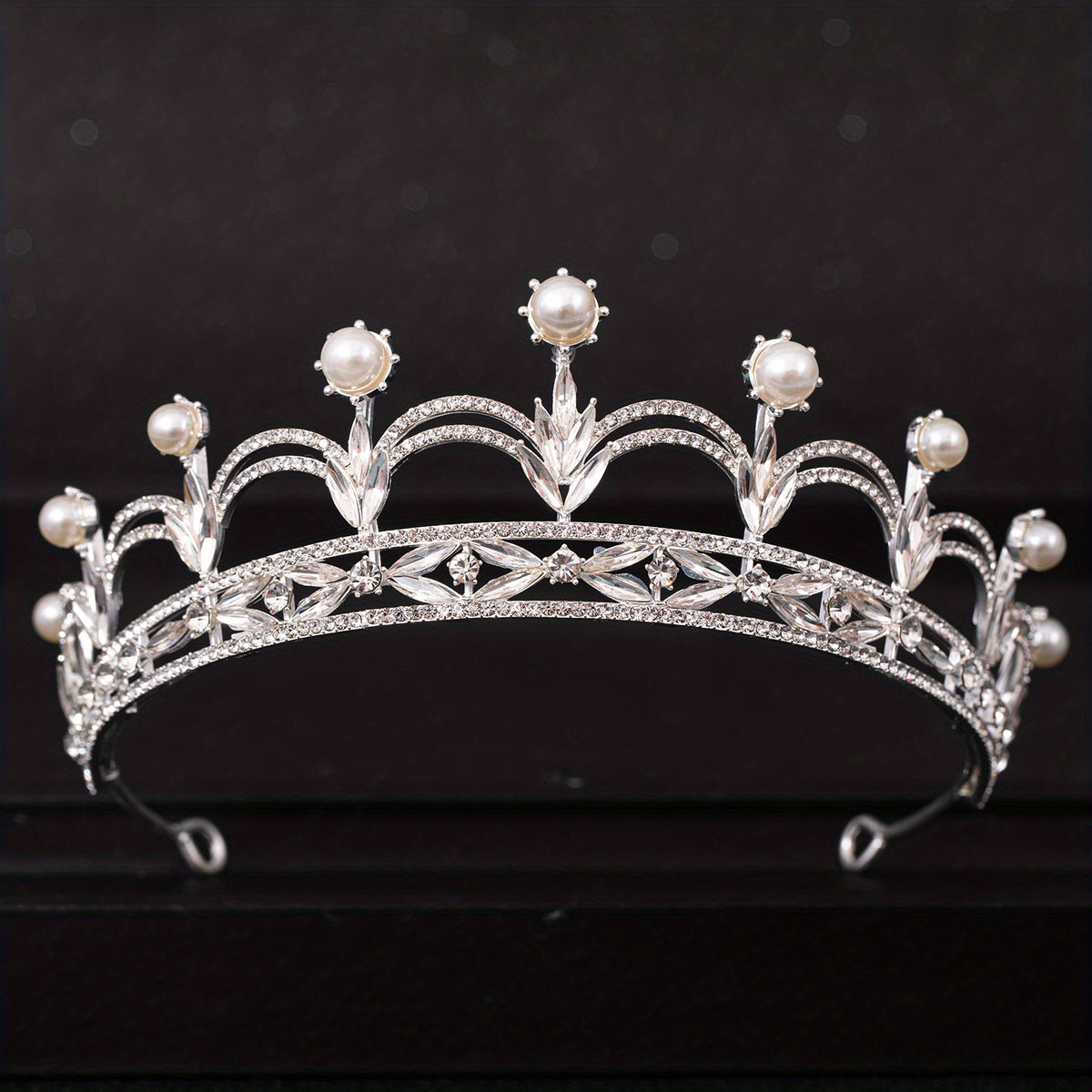Crystal Faux Pearl Crown Tiara Rhinestone Wedding Tiaras Women Prom Crowns