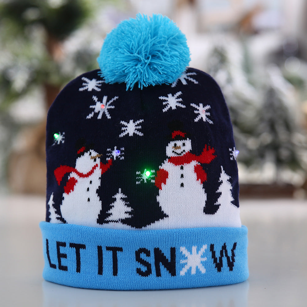 LED Light Knitted Christmas Hat Flanged Ball Cap