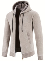Men's Hooded Fleece Jacket Zip Up Knitted Cardigan