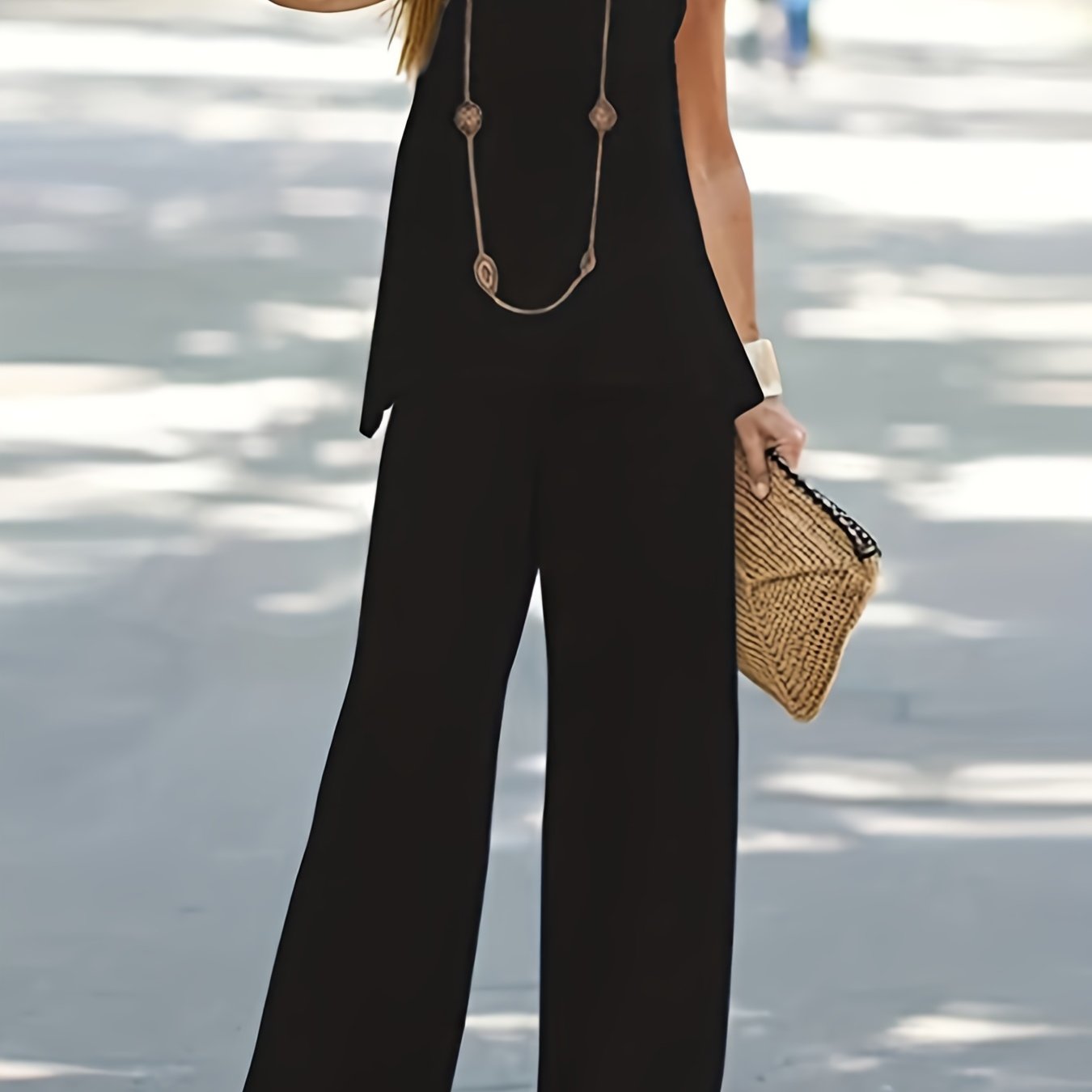  Solid Tank Top & Wide Leg Pants Set